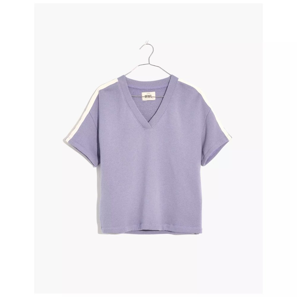 MWL Airyterry  V-Neck Sweatshirt Tee: Varsity-Striped Edition (Madewell) XL